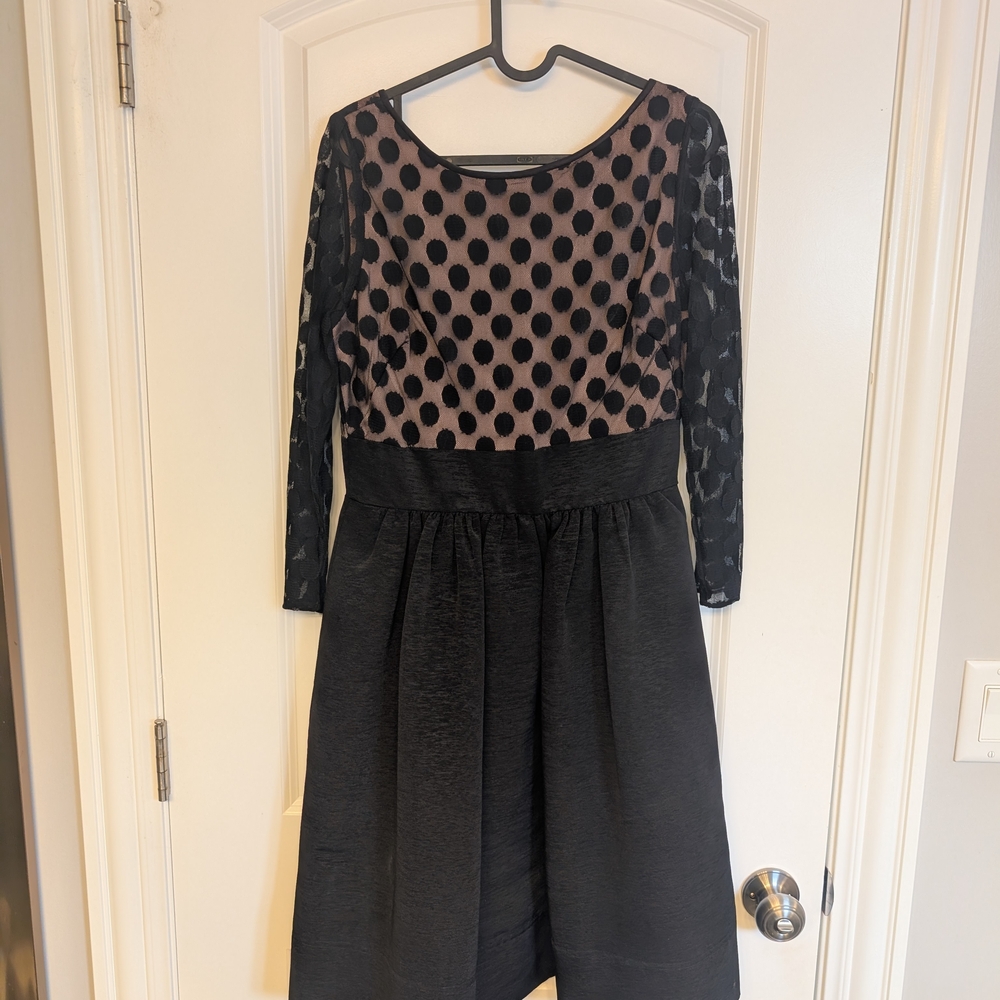 Eliza J Black and Gray Polka Dot Long Sleeve Dress